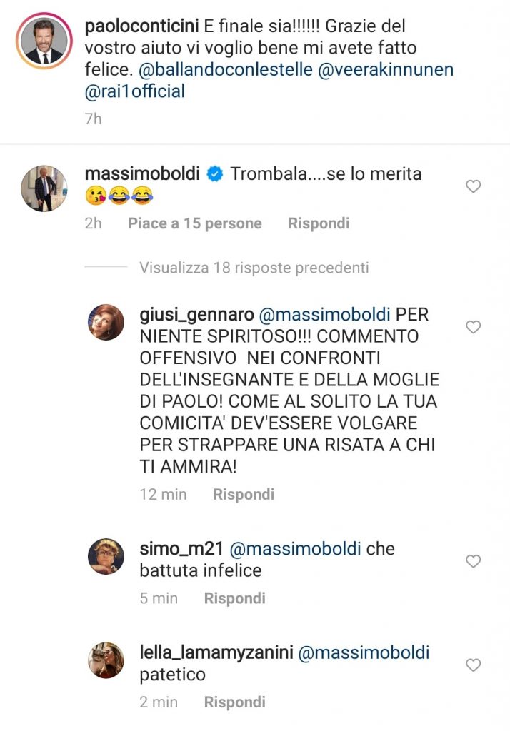 Il commento di Boldi al post di Conticini