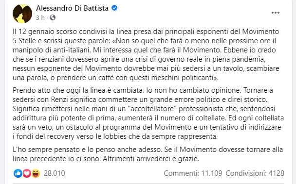 Post di Alessandro di Battista