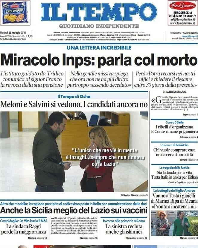 tempo - prima pagina 25 maggio