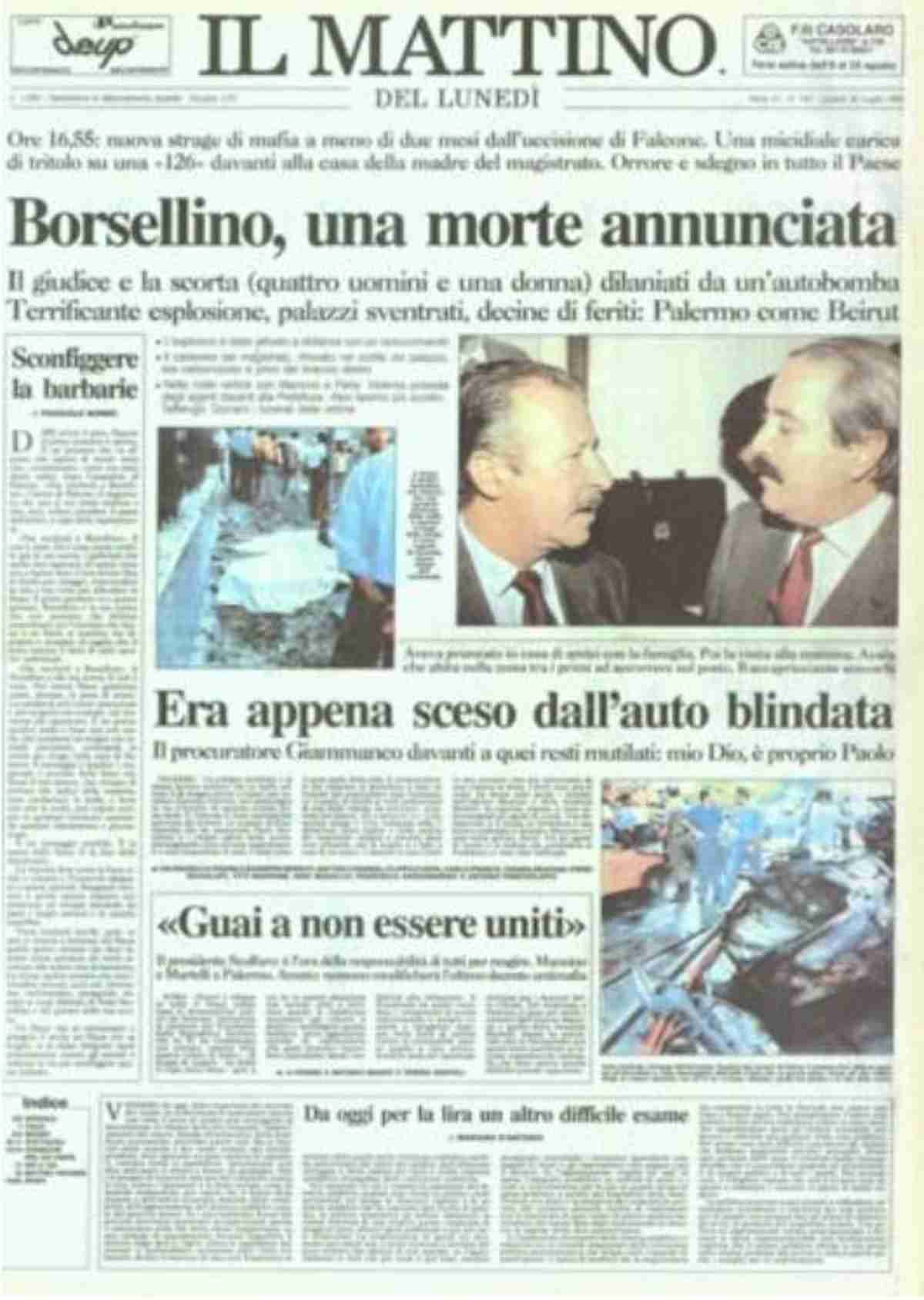 prime pagine giornali strage via d'amelio