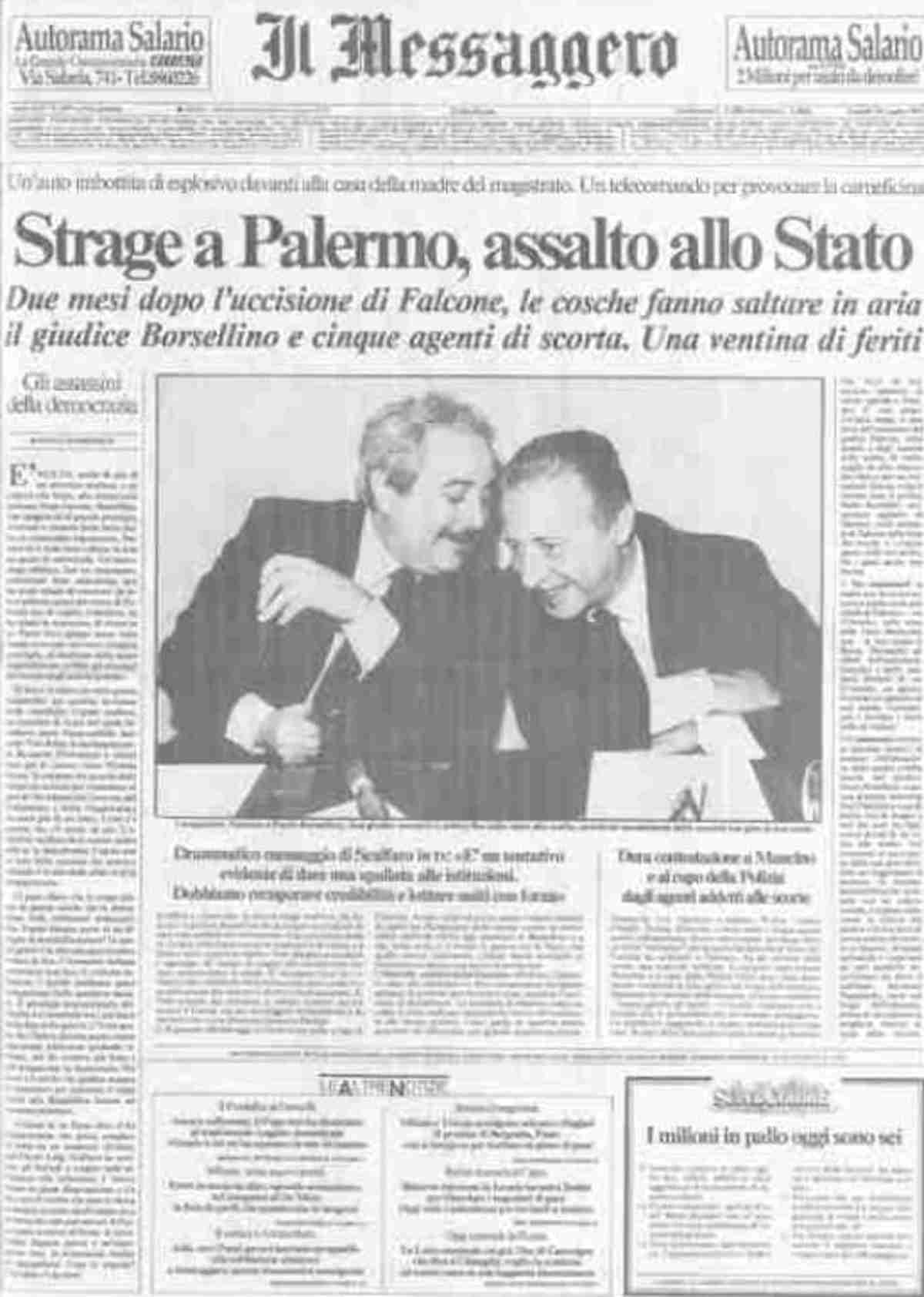 prime pagine giornali strage via d'amelio