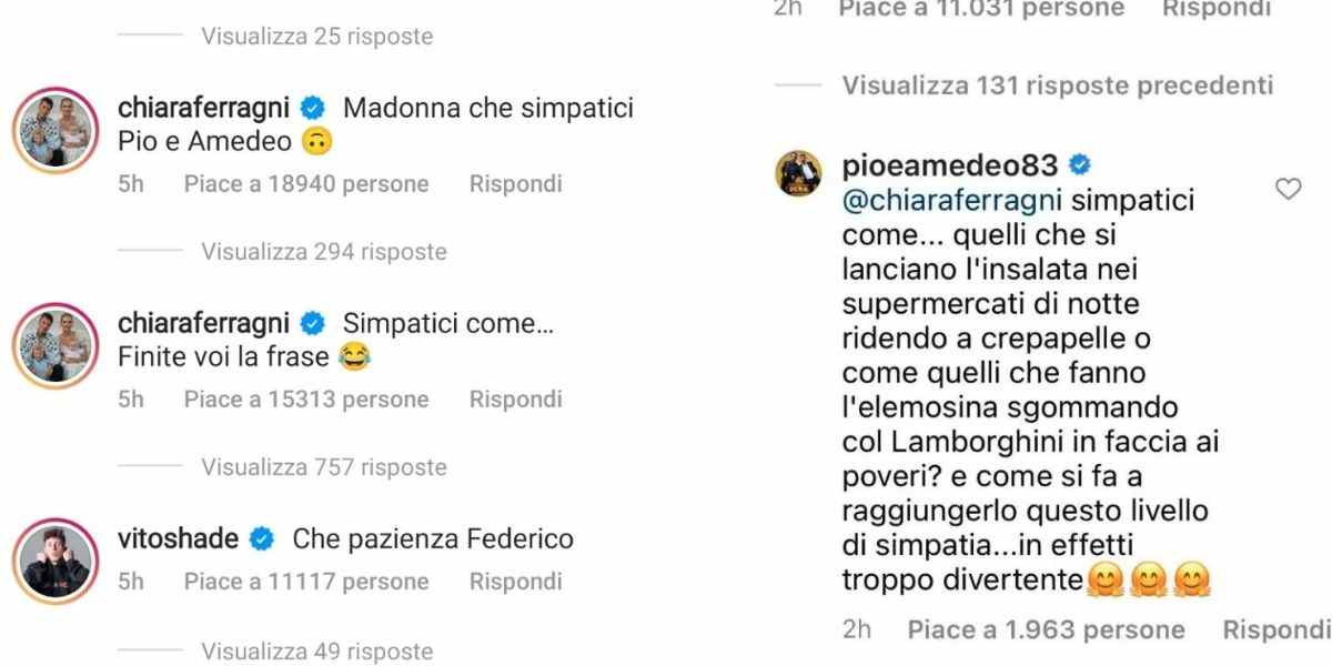 Pio e Amedeo e Chiara Ferragni botta e risposta su Instagram